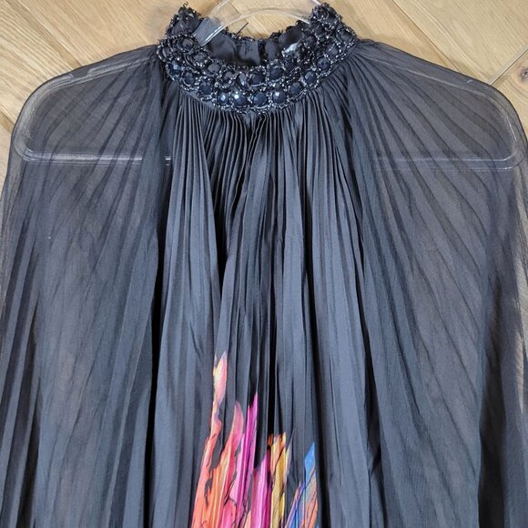 Alberto Makali Cape Dress Beaded Collar Pleated Flowy Belled Arms Size S Small - Picture 8 of 9